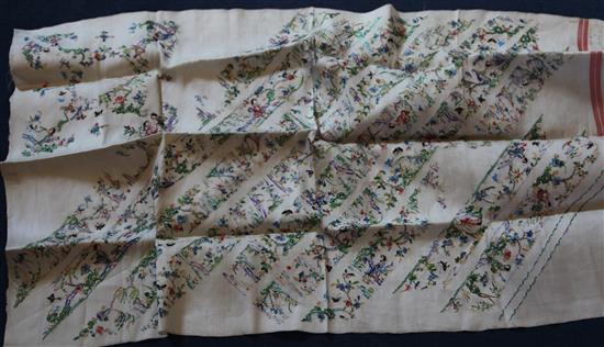A Chinese embroidered silk collar pattern panel, overall 120 x 72cm, unframed